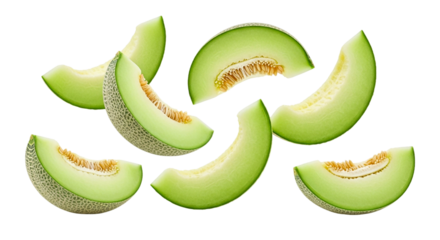 Sliced green melons on transparent background