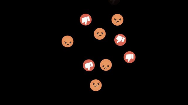Floating animation of a dissatisfaction emoji icon, symbolizing dislike, displeasure, and anger for social media, Alpha Channel