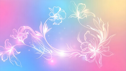 Dreamlike pastel gradients blending with abstract floral forms with gentle glow