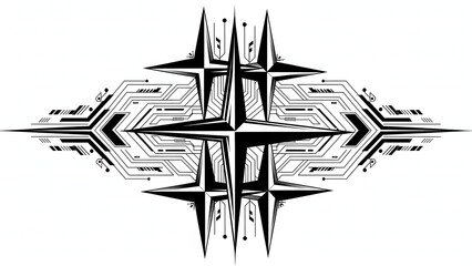 Abstract Geometric Star Compass Rose Technology Circuit Board Diagram Design