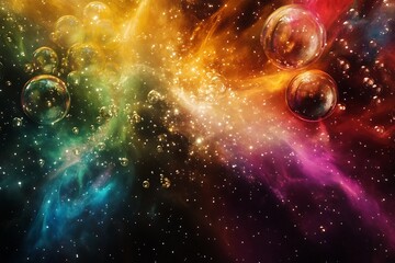 A cosmic abstract piece showcasing a universe of color and bubbles, immersing viewers in a celestial experience.