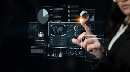 A comprehensive business intelligence dashboard for data analysis. The interface displays global metrics, team performance charts, and financial reports for strategic planning. Fermion