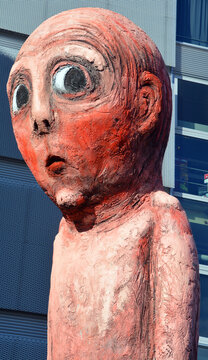 HELSINKI, FINLAND  SEPTEMBER 25, 2015: Peeing Bad Bad Boy Helsinki Manneken Pis by the Finnish sculptor Tommi Toija near the West Ferry Terminal. The sculpture appeared in Helsinki