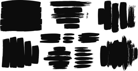 Black Paint Stroke Collection. Textured Grunge Design Elements. Vector