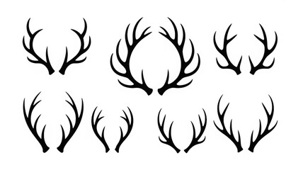 Naklejka premium Set of antlers vector illustration. Collection of black deer antlers and horns silhouette isolated on white background. Design suitable for sticker, card, comic, print, poster, logo, decoration.