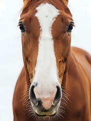 Brown Horse with White Stripe on Face Close-up Isolated on White