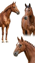 Brown Horses Isolated on White Background