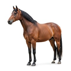 Brown Horse Standing Isolated on White Background