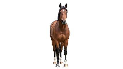 Brown Horse Standing Isolated on White Background