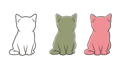 Three adorable cartoon cats in different colors sitting side by side