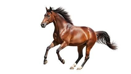Brown Horse Running Isolated on White Background