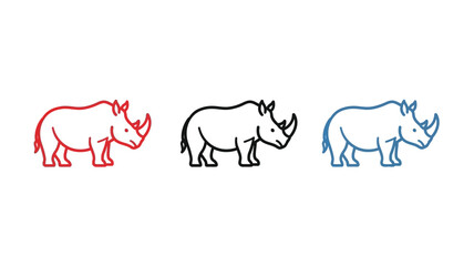 Three rhinoceros outlines in red black and blue are displayed side by side