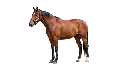 Brown Horse Standing Isolated on White Background