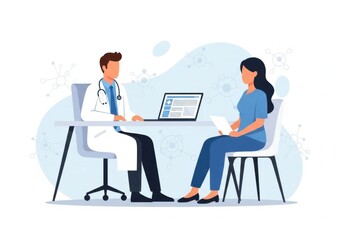 A doctor reviews medical records with a patient during a consultation