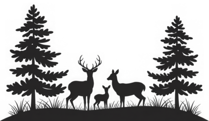 Vector forest and deer family 
