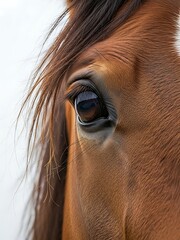 Brown Horse Eye Close-up on White Background