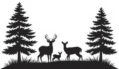 Vector forest and deer family 
