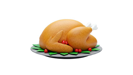 3D Render of a Roasted Turkey on a Plate with Garnish