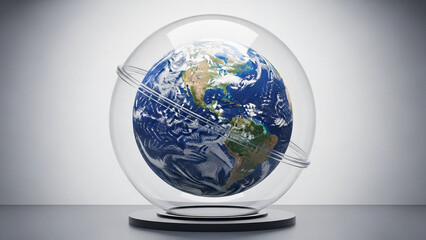 World globe wrapped in transparent protective dome, prevention concept.