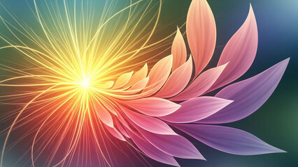 Radiation-style abstract shape transformed into flower petals (symbolic, soft).