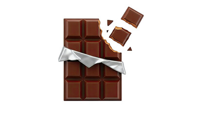 Bitten Chocolate Bar with Silver Wrapper and Floating Pieces