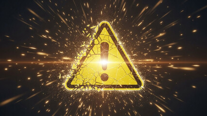 Broken warning symbol dissolving into peaceful light particles.