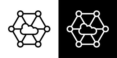 Distributed system icon representing multiple connected nodes, data sharing, scalability, fault tolerance, and networked computing.