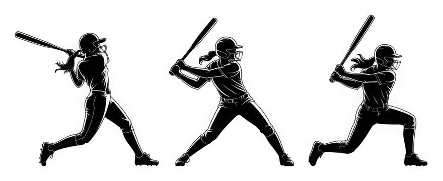 female softball batter, silhouette vector design. 
