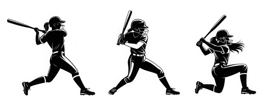 female softball batter, silhouette vector design. 
