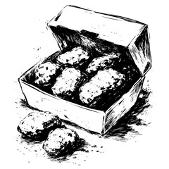 Hand Drawn Fried Chicken Box Illustration Black and White Fast Food Sketch