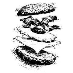 Hand Drawn Burger Illustration Black Ink Sketch Fast Food Style