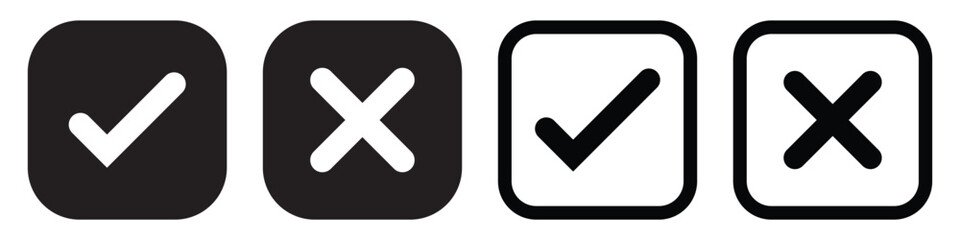 Checkmark cross icon Checkmark icon set. Checkmark right symbol tick sign. 