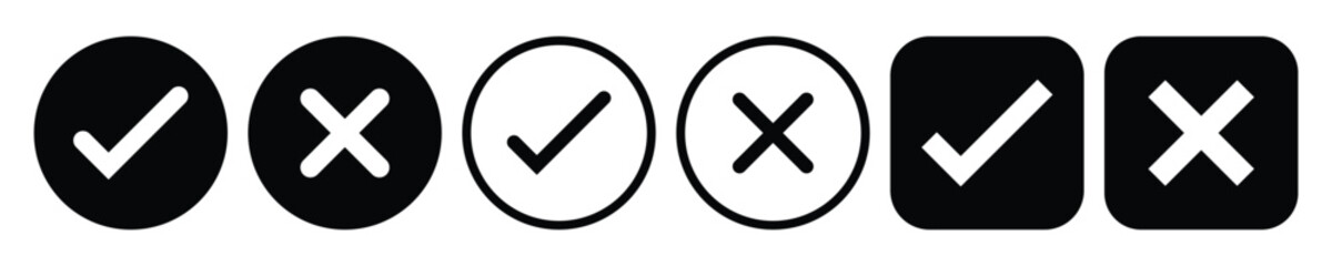 Checkmark cross icon Checkmark icon set. Checkmark right symbol tick sign. 