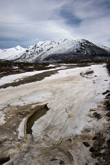 Snow melting in spring in Alaska