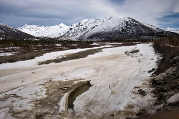 Snow melting in spring in Alaska