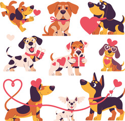 Obraz premium Cute Dogs with Hearts on Valentines Day