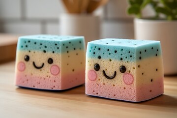 A friendly biodegradable kitchen sponge cartoon brings eco-consciousness to daily chores with a fun, approachable design.