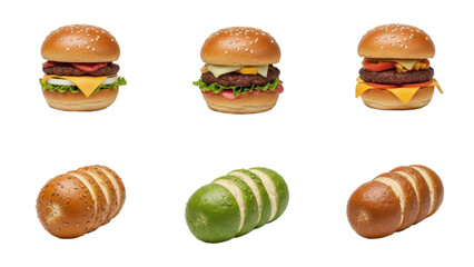 Assorted Mini Burgers and Colored Bread Rolls Set on White