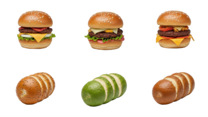 Assorted Mini Burgers and Colored Bread Rolls Set on White