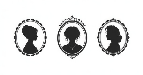 Set of cameo silhouette vector on white background, illustration  
