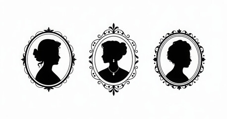 Set of cameo silhouette vector on white background, illustration  
