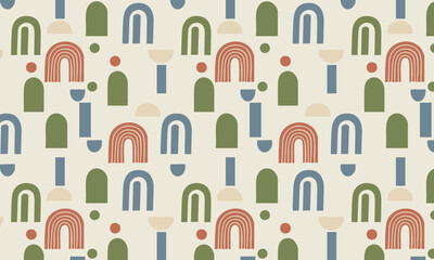 Materiał do szycia Seamless modern abstract pattern with rainbows, organic shapes and soft neutral colors. Minimal Scandinavian style design ideal for nursery decor, textiles, wallpapers, and surface design.