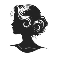 A black and white vector silhouette of a romantic cameo design with vintage charm on a white background. 
