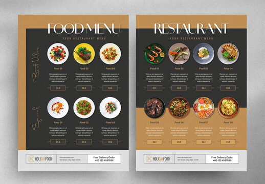 Food Menu Two Page Layout with Golden Accents