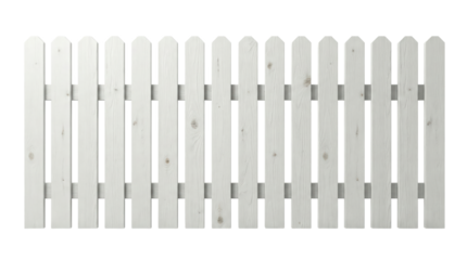 White wooden picket fence isolated on transparent background for decoration