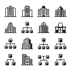 Corporate Building and Organization Structure Icons Set &ndash; Business Hierarchy Line Vector