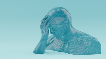 3d man holding head, symbolising headache and migraine, stress and anxiety, medical illustration