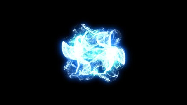 Pulsating blue and purple plasma sphere expands in fiery energy shockwave loop. Abstract particle explosion with central light flare. Ideal for sci-fi, tech, power conceptsPulsating blue and purple pl