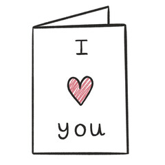 I love you greetings card Valentine&rsquo;s Day love heart romance hand drawn illustration vector art doodle