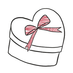 Love heart shaped gift present box with a ribbon bow hand draw illustration Valentine&rsquo;s Day birthday drawing doodle art 
